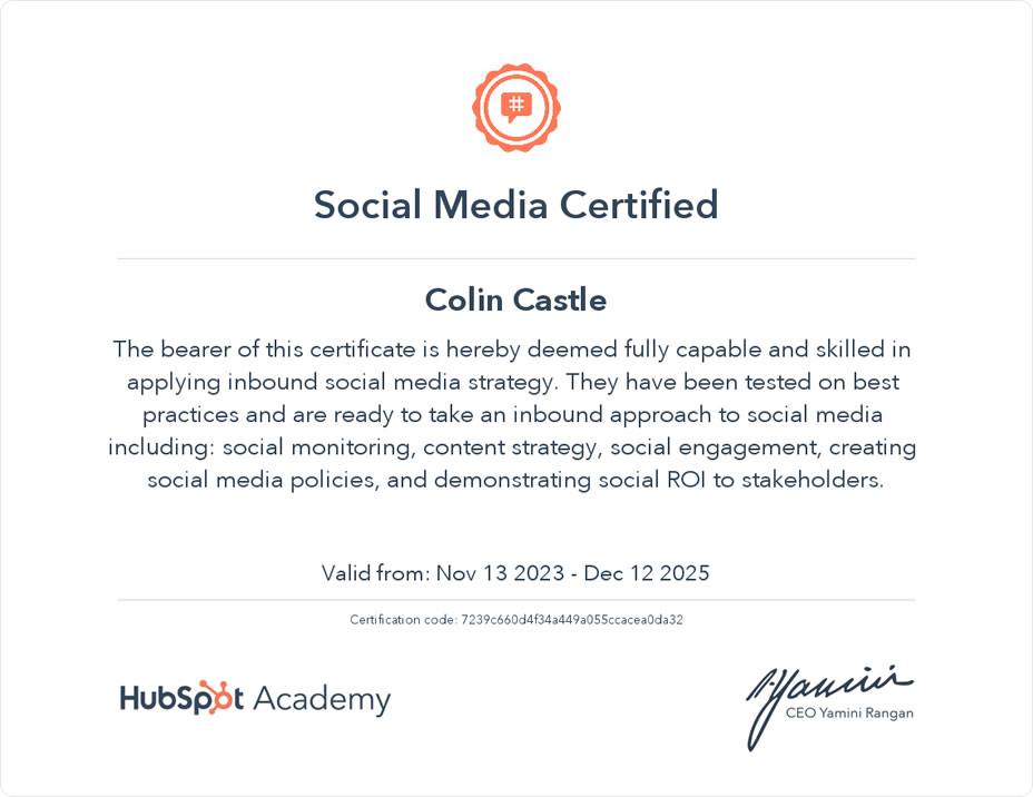 Social Media Certificate image